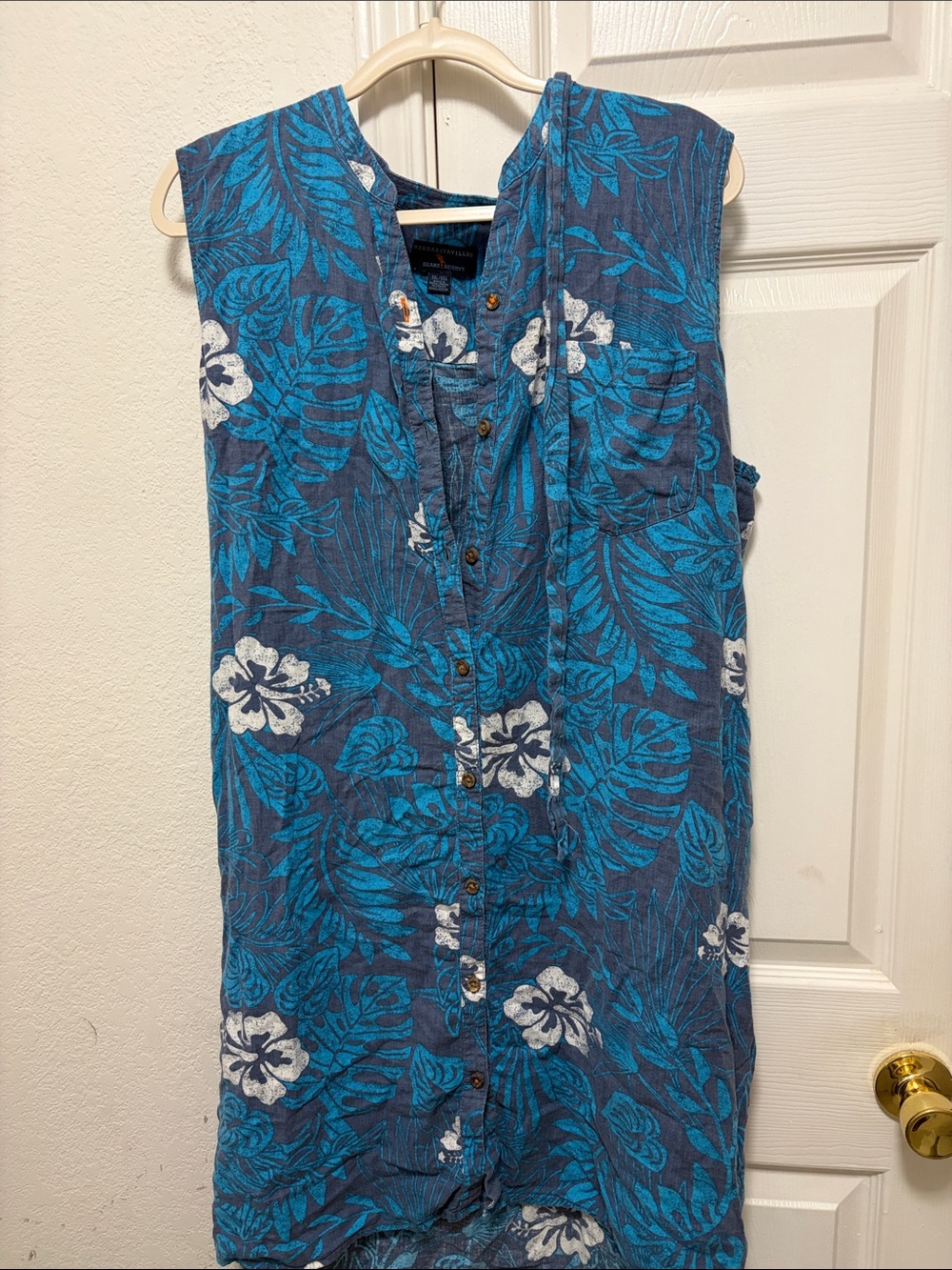 Tropical Blue Floral Sleeveless Button-Up dress